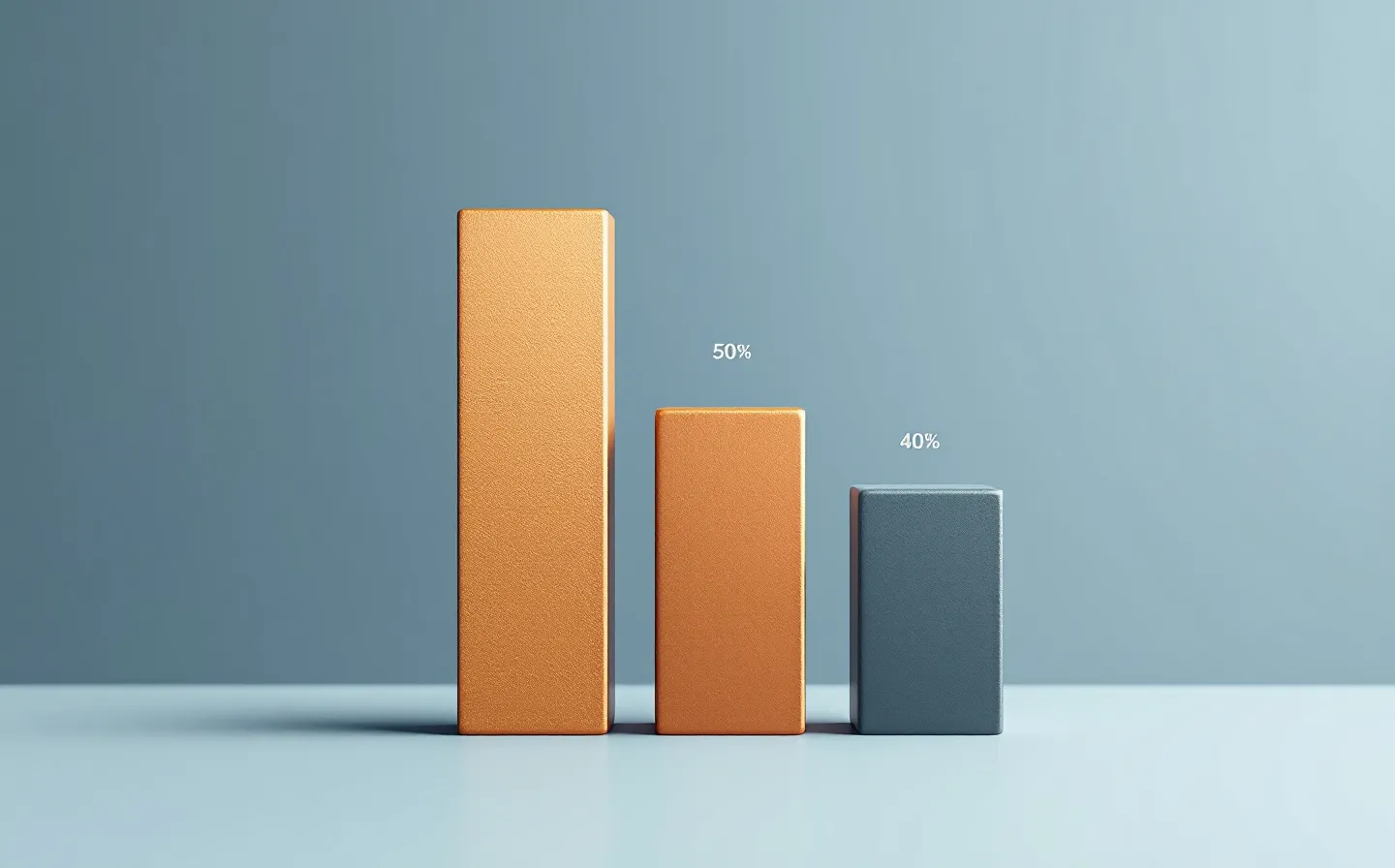 Flat vector bar comparison of three treatments rendered as copper, patina, and gray bars of decreasing height on cool oxide-paper