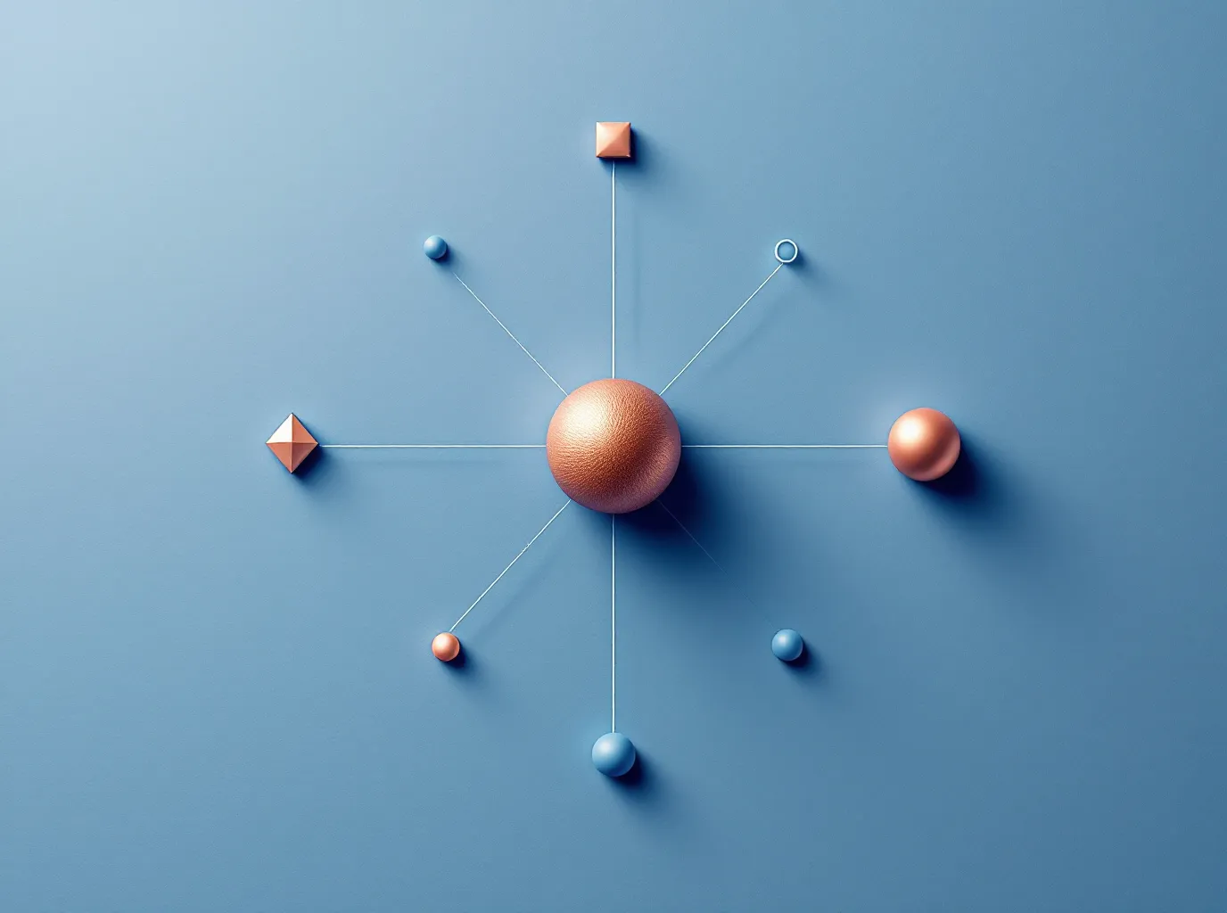 Flat vector diagram of GHK-Cu copper coordination with a copper center and three teal-line bonds terminating at geometric site markers